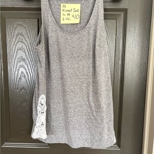 Kismet Heather Gray Sleeveless Knit Tank with White Crochet Side Trim